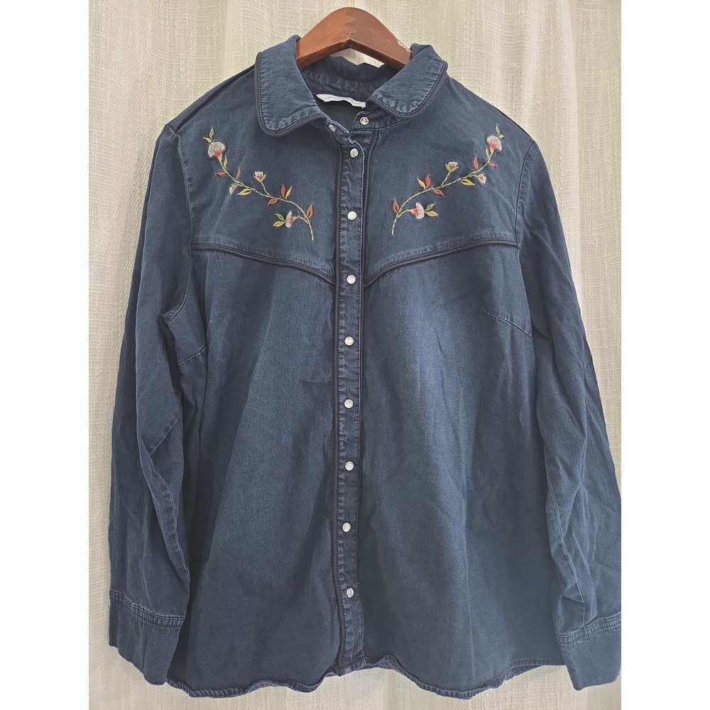 Canyon Retreat Western Denim Pearl Snap Button Down Shirt Women's Size XL